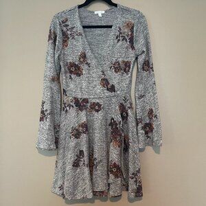 Abound Gray & Floral Wrap Long Sleeve Dress, Small, EUC